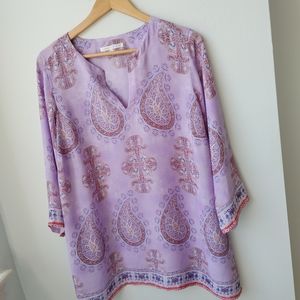 Womens Silky Slightly Sheer Lavender Mauve Tunic Blouse Top 3/4 sleeve 1X